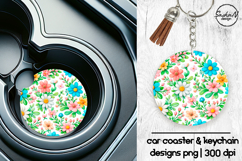Spring flowers car coaster sublimation designs, Keychan png Product Image 1