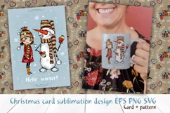 Funny snowman and girl PNG SVG Product Image 1