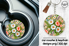 Spring flowers car coaster sublimation designs, Keychan png Product Image 1