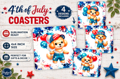 4th of july square coaster sublimation design, Dog png Product Image 1