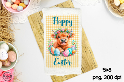 Highland Cow Easter towel sublimation, Happy Easter Product Image 1