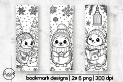 Winter bookmark coloring, Cute hedgehog png Product Image 1
