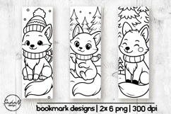 Winter bookmark coloring, Cute fox png Product Image 1