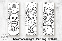 Winter bookmark coloring, Cute fox png Product Image 1