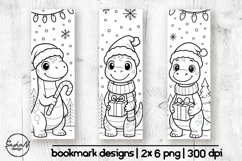 Winter bookmark coloring, Christmas dinosaur clipart Product Image 1