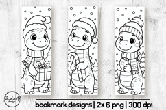 Cute dino Winter bookmark coloring Product Image 1