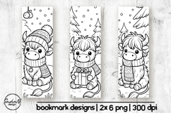 Winter bookmark coloring, Cute highland cow png Product Image 1