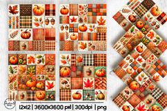 Fall patchwork digital paper, Autumn background Product Image 1