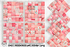 Watercolor pink patchwork digital paper Product Image 1