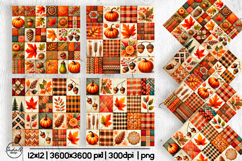 Fall patchwork digital paper, Autumn background Product Image 1