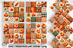 Fall patchwork digital paper, Autumn background Product Image 1