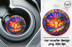 Beach sunset stained glass car coasters sublimation designs Product Image 1