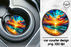Beach sunset stained glass car coasters sublimation designs Product Image 1