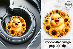 Funny chick with sunflowers car coasters sublimation design Product Image 1