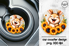 Cute bunny with sunflowers car coasters sublimation design Product Image 1