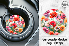Poppy flowers car coaster sublimation designs Product Image 1