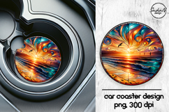 Beach sunset stained glass car coasters sublimation designs Product Image 1