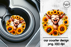 Funny goat with sunflowers car coasters sublimation design Product Image 1