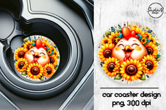 Funny chick with sunflowers car coasters sublimation design Product Image 1