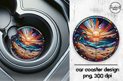 Beach sunset stained glass car coasters sublimation designs Product Image 1