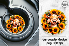 Funny goat with sunflowers car coasters sublimation design Product Image 1