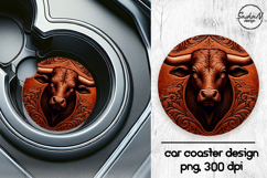 Bull tooled leather car coasters sublimation designs Product Image 1