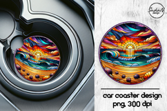 Beach sunset stained glass car coasters sublimation designs Product Image 1