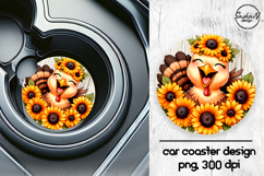 Funny turkey with sunflowers car coasters sublimation design Product Image 1