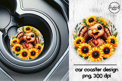 Funny turkey with sunflowers car coasters sublimation design Product Image 1