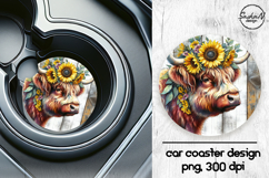 Highland cow with sunflowers car coasters sublimation design Product Image 1