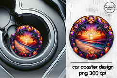 Beach sunset stained glass car coasters sublimation designs Product Image 1