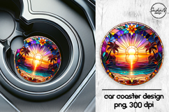 Beach sunset stained glass car coasters sublimation designs Product Image 1