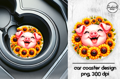 Cute pig with sunflowers car coasters sublimation designs Product Image 1