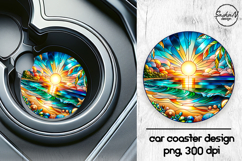 Beach sunset stained glass car coasters sublimation designs Product Image 1