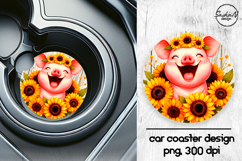 Cute pig with sunflowers car coasters sublimation designs Product Image 1