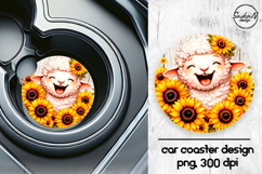 Cute sheep with sunflowers car coasters sublimation design Product Image 1