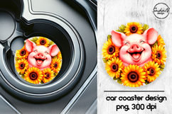 Cute pig with sunflowers car coasters sublimation designs Product Image 1