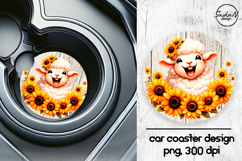 Funny sheep with sunflowers car coasters sublimation design Product Image 1