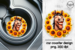 Funny horse with sunflowers car coasters sublimation design Product Image 1