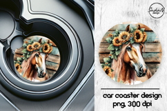 Horse with sunflowers car coasters sublimation design Product Image 1