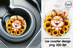 Cute bunny with sunflowers car coasters sublimation design Product Image 1