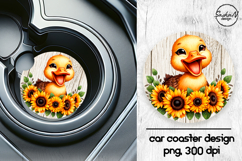 Cute duckling with sunflowers car coasters sublimation Product Image 1