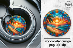 Beach sunset stained glass car coasters sublimation designs Product Image 1