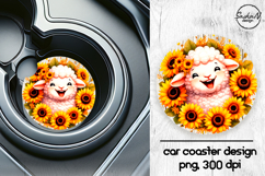 Cute sheep with sunflowers car coasters sublimation design Product Image 1