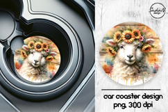 Sheep with sunflowers car coasters sublimation design Product Image 1