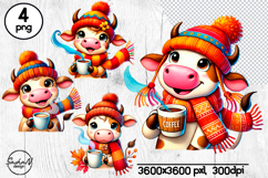 Cute cow clipart, Cozy fall farm animal clipart Product Image 1