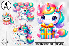 Cute birthday unicorn clipart Product Image 1