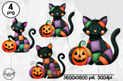 Halloween patchwork cat clipart Product Image 1