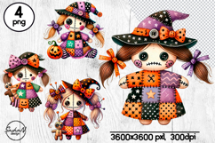 Cute Halloween patchwork witch clipart, Voodoo doll png Product Image 1