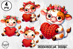 Cute cow Valentine Clipart, Valentine animals Product Image 1